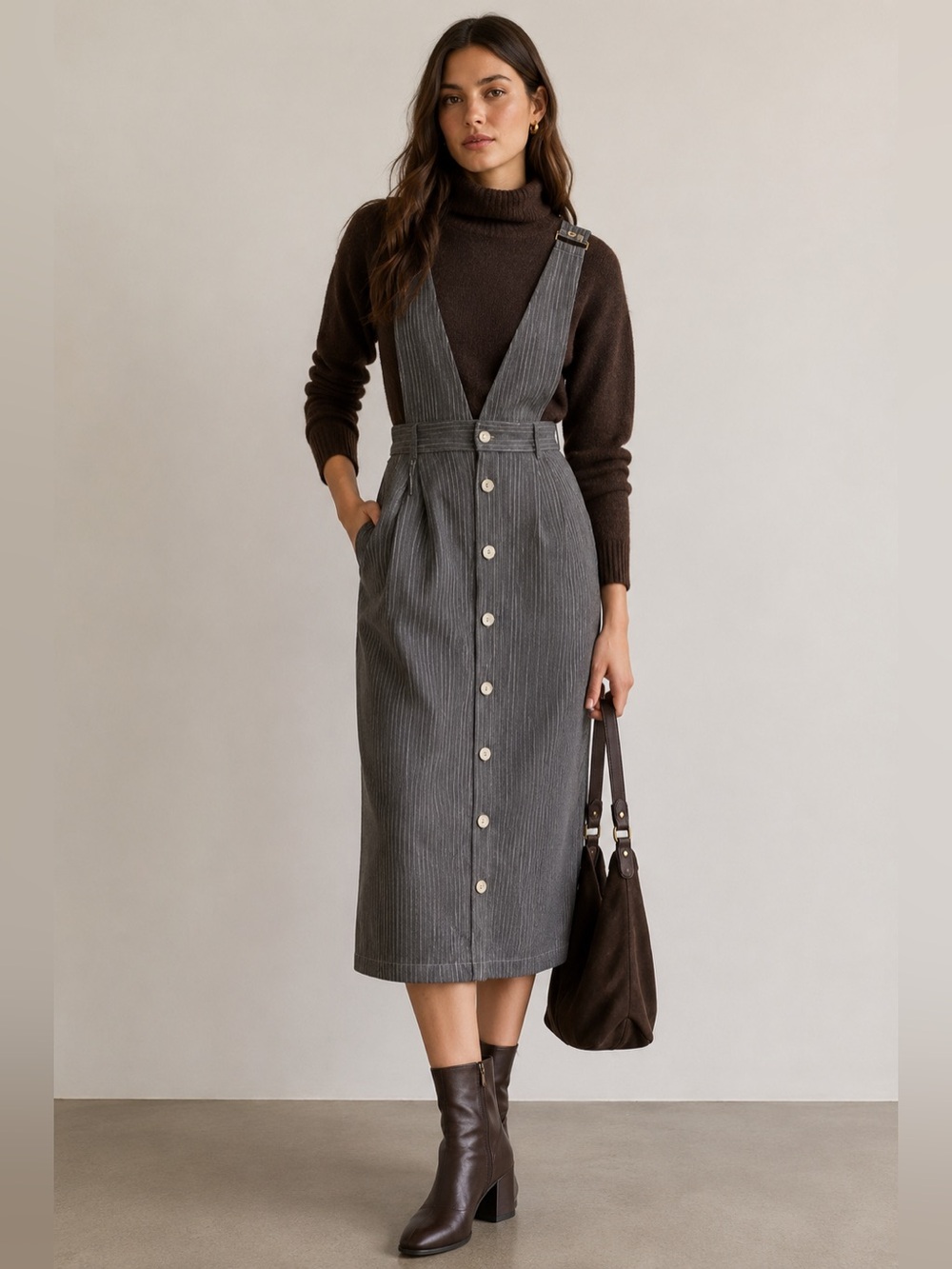 Maje M Overall Dress Railroad Pinstripes French Girl Modern Pencil Midi Denim
